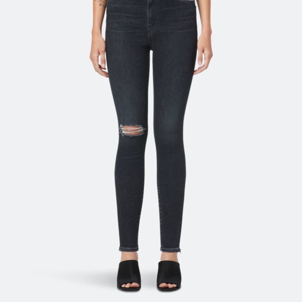 HUDSON JEANS Nico Mid-Rise Super Skinny Ankle Jean Black Distressed Size 27
